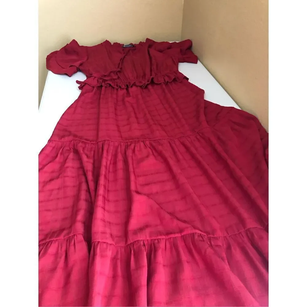 PRETTYGARDEN Womens Summer Boho Maxi Dress V Neck Ruffle Trim High SZ S - Picture 13 of 13